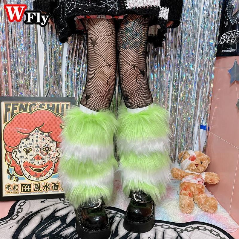 Multi-color plush stripe Leg Warmers Spicy Girls Millennium Gothic punk woman Leg Warmers y2k Harajuku
