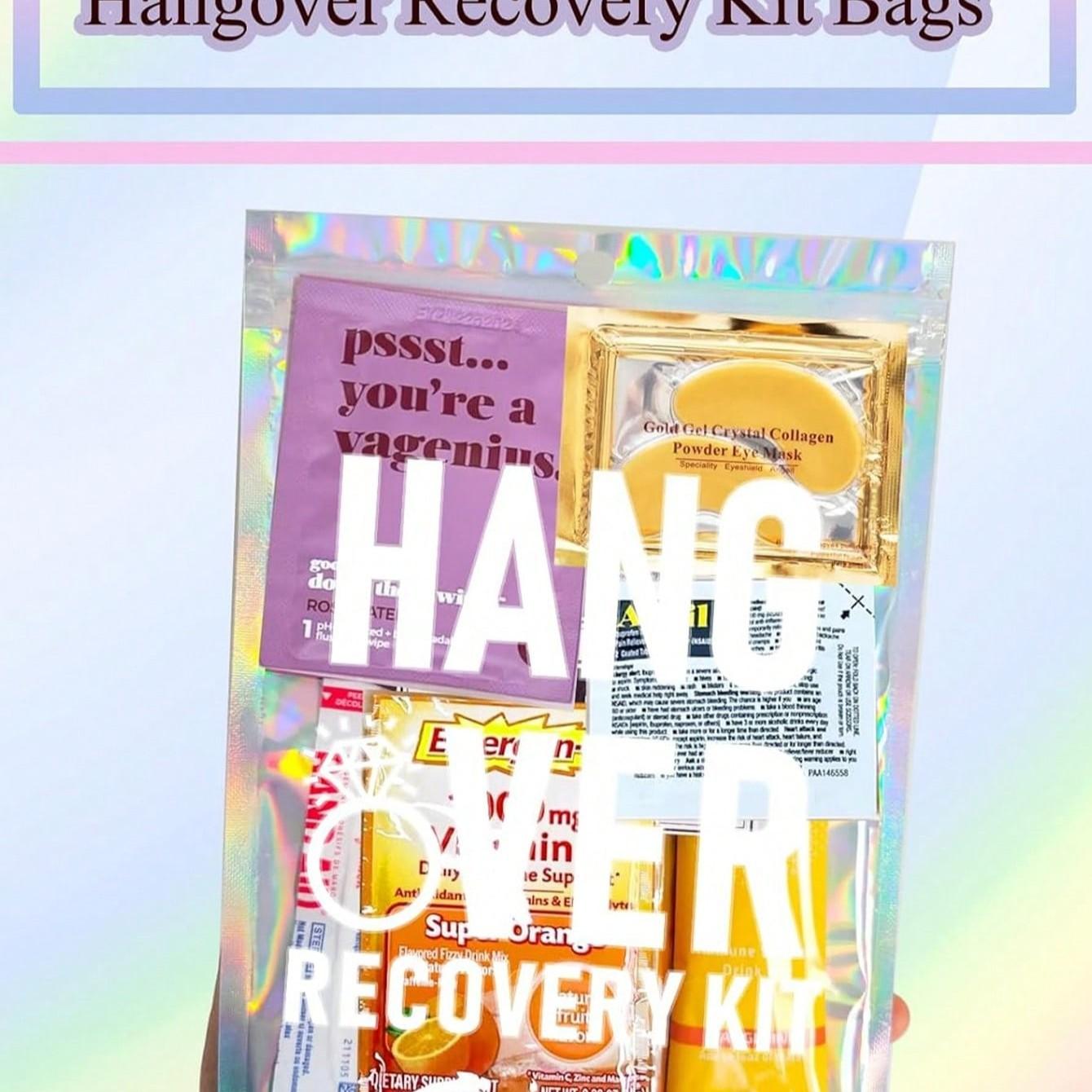 5/8/10/15/20pcs Hangover Recovery Kit, Self-Care Set, Pre-Printed Holographic Re-Sealable Bag, Perfect for Parties, Weddings, Birthdays