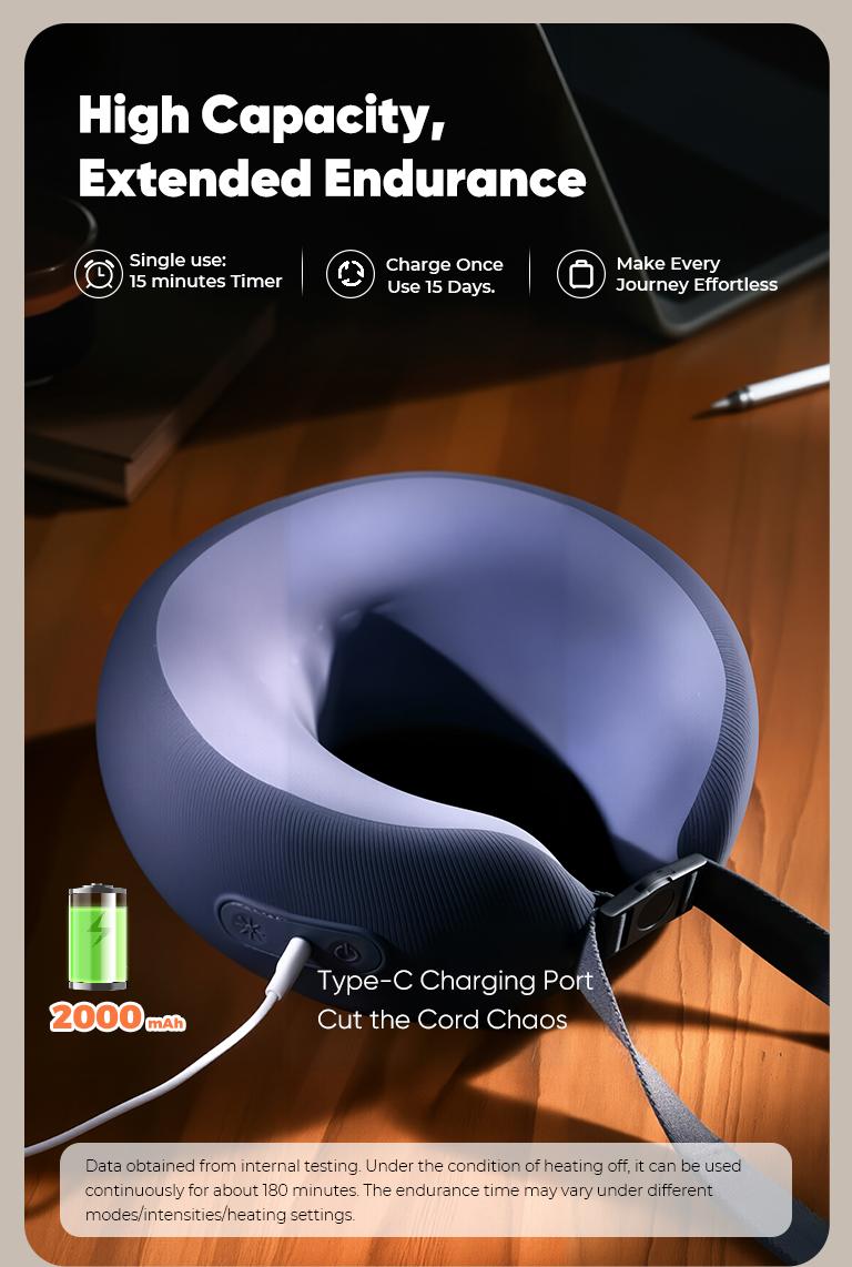 CINCOM U-Shaped Neck Massager Pillow（Midnight Blue） for Cervical Support, with Soothing Heat & Kneading, 360° Memory Foam Support, Cordless, Rechargeable & Portable, Perfect Gift for Black Friday, Thanksgiving, Christmas, Birthdays & More