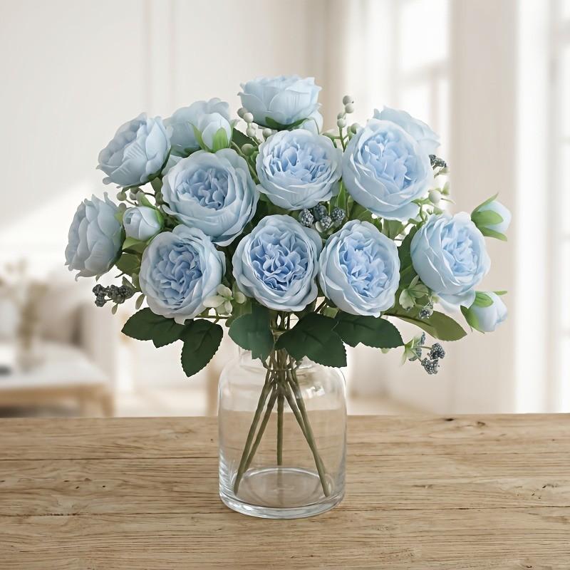 4 Bundles of Artificial Peony Bouquets, Realistic Blue-/blue- Flowers, Artificial Flower Arrangements, Ideal for Weddings, Parties, Home Decor, Centerpieces