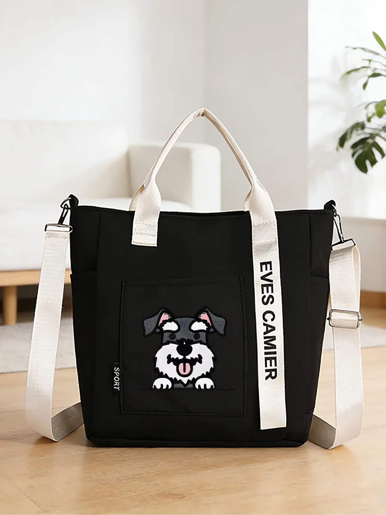 Schnauzer Pattern Crossbody Bag, Casual Shoulder Bag, Hand-held Shopping Tote, Convertible Hand-held and Crossbody Style. Suitable for Daily Shopping and Commuting, Equipped with Adjustable Shoulder Strap, Trendy Fashion Item, An Ideal Gift.