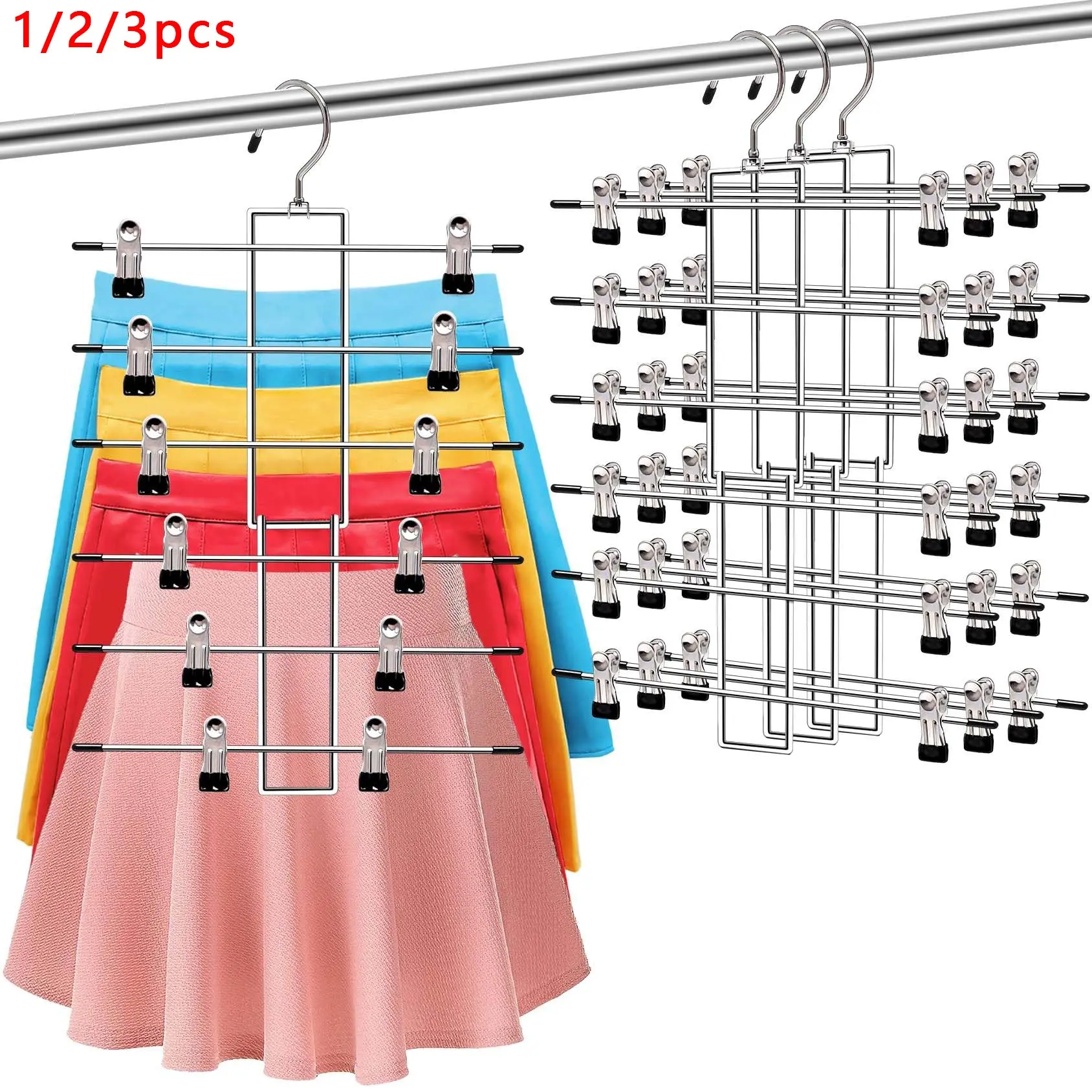 Space Saving Pants Hangers with Clips, 1 Count/2 Counts/3 Counts 6 Layer Multifunctional Foldable Clothes Hanger, Closet Organizer for Jeans Scarf, Metal Hangers