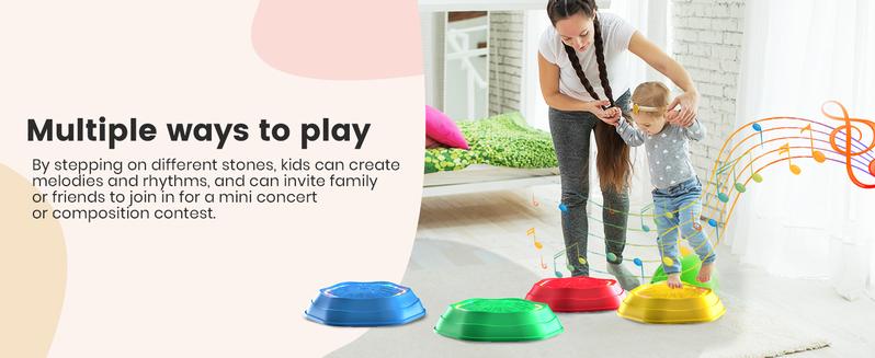 Music & Light Up Stepping Stones, 5 Pcs Stepping Stones, Non-Slip, Encourage Balance, Sensory Stepping Stones, Indoor & Outdoor Play Gift