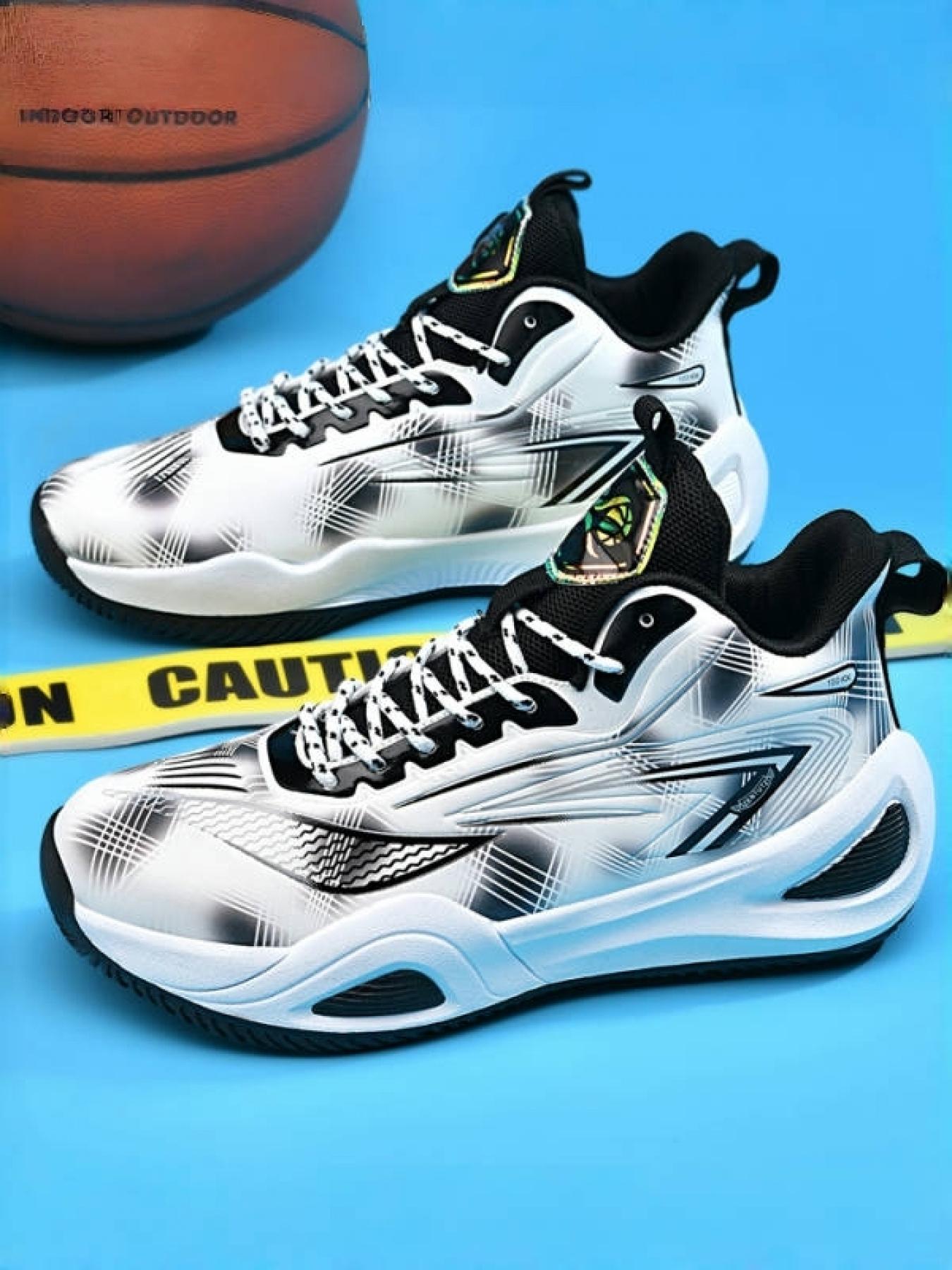 Pink White Pattern Unisex Basketball Shoes Trendy Sporty Design Wear-Resistant Cushion Support Eye-Catching Style for Basketball & Streetwear