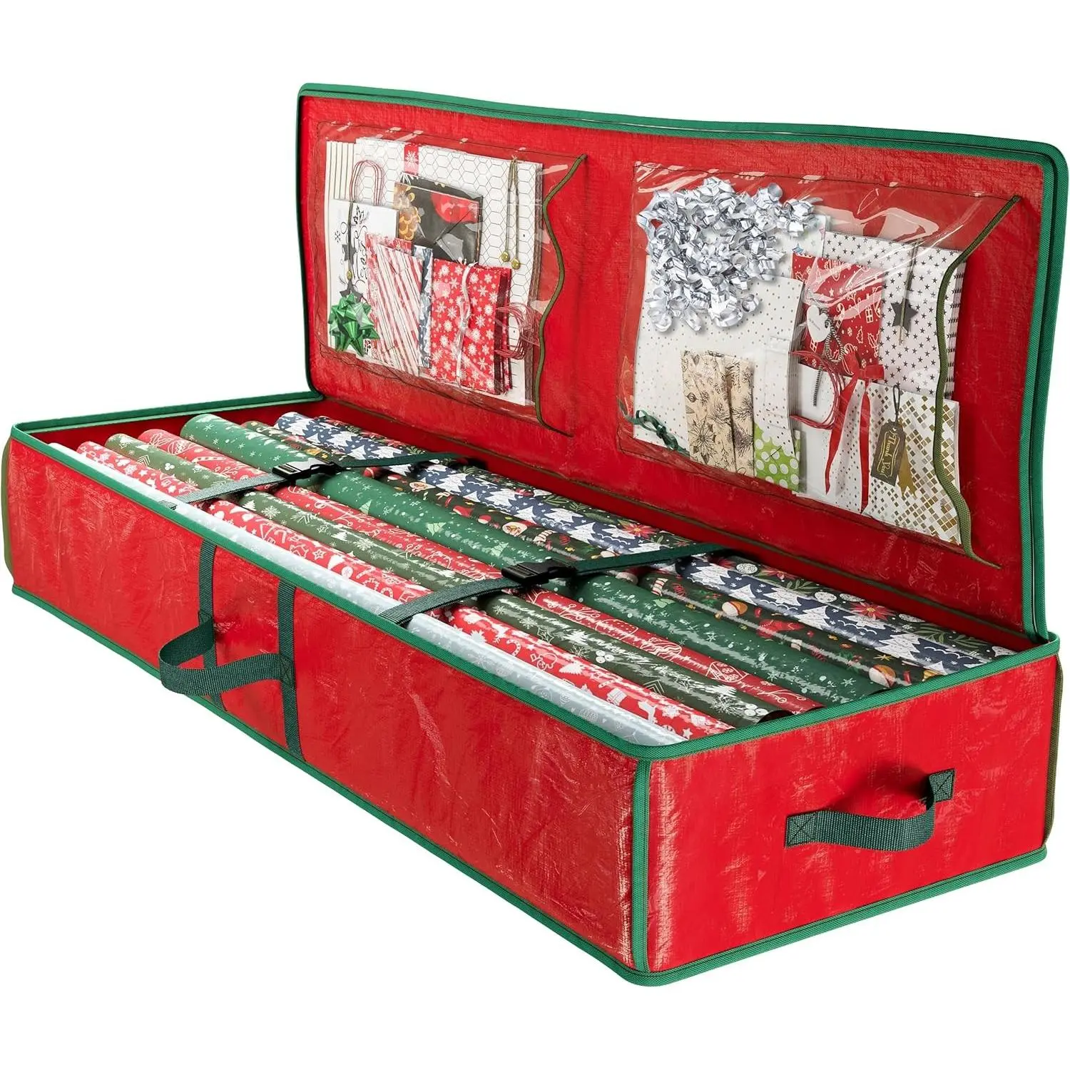 Heavy Duty Wrapping Paper Organizer Storage Bag Red - Christmas Storage Organizer For Wrapping Paper And Gift Bag Storage - Wrappings Papers Storages Container - Holiday Christmas Decorations
