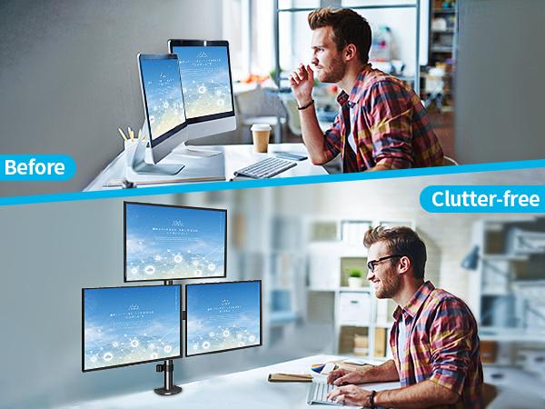 MOUNTUP 17"-32" Triple Monitor Stand for Desk Holds Up to 17.6 lbs per Arm, MU3005