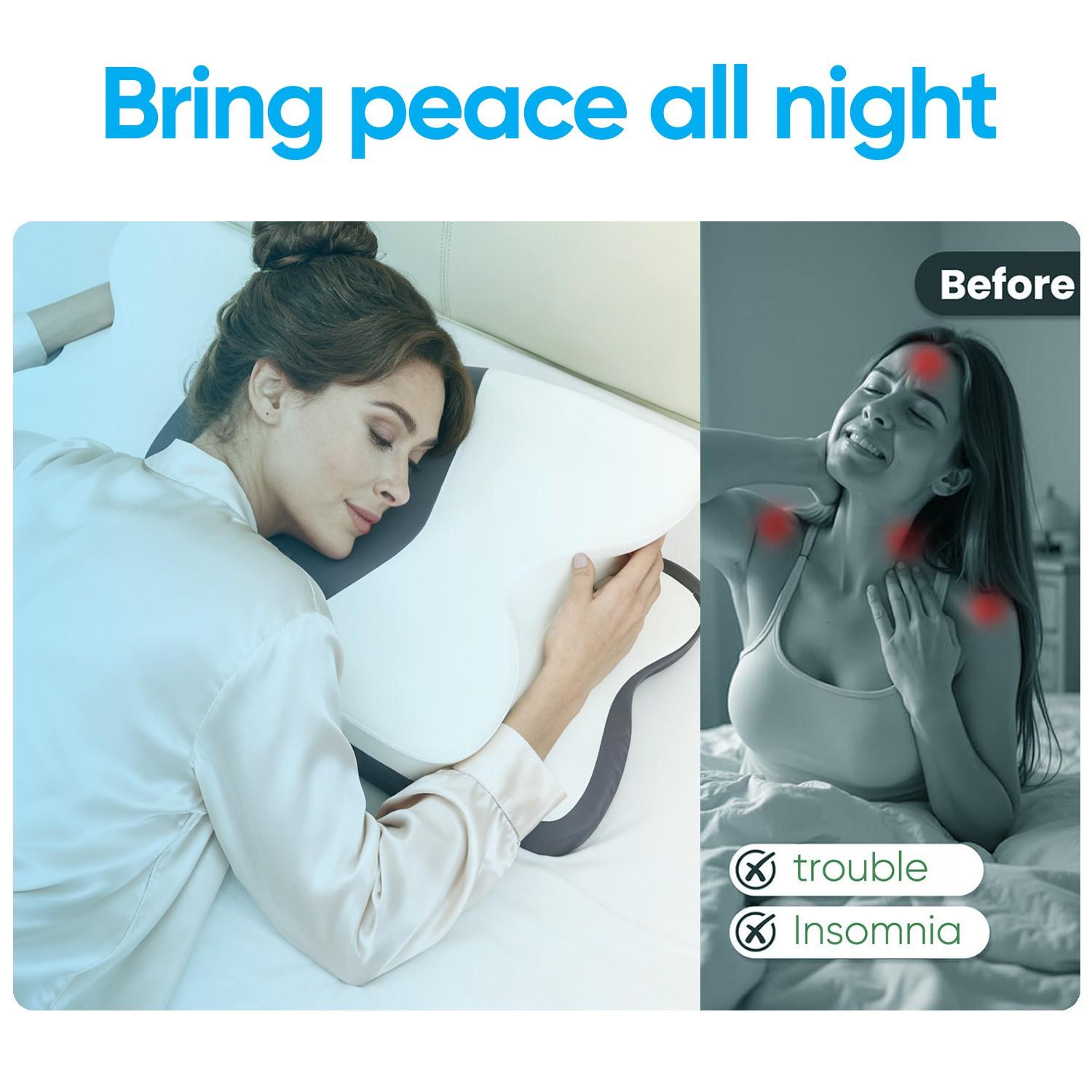 Double-sided neck pillow, dual-height memory foam pillow, cool breathable pillowcase, enlarged armrest area, center groove design, zoned contour pillow, Soft for Side Sleep Stomach Sleeping and Back Sleepers