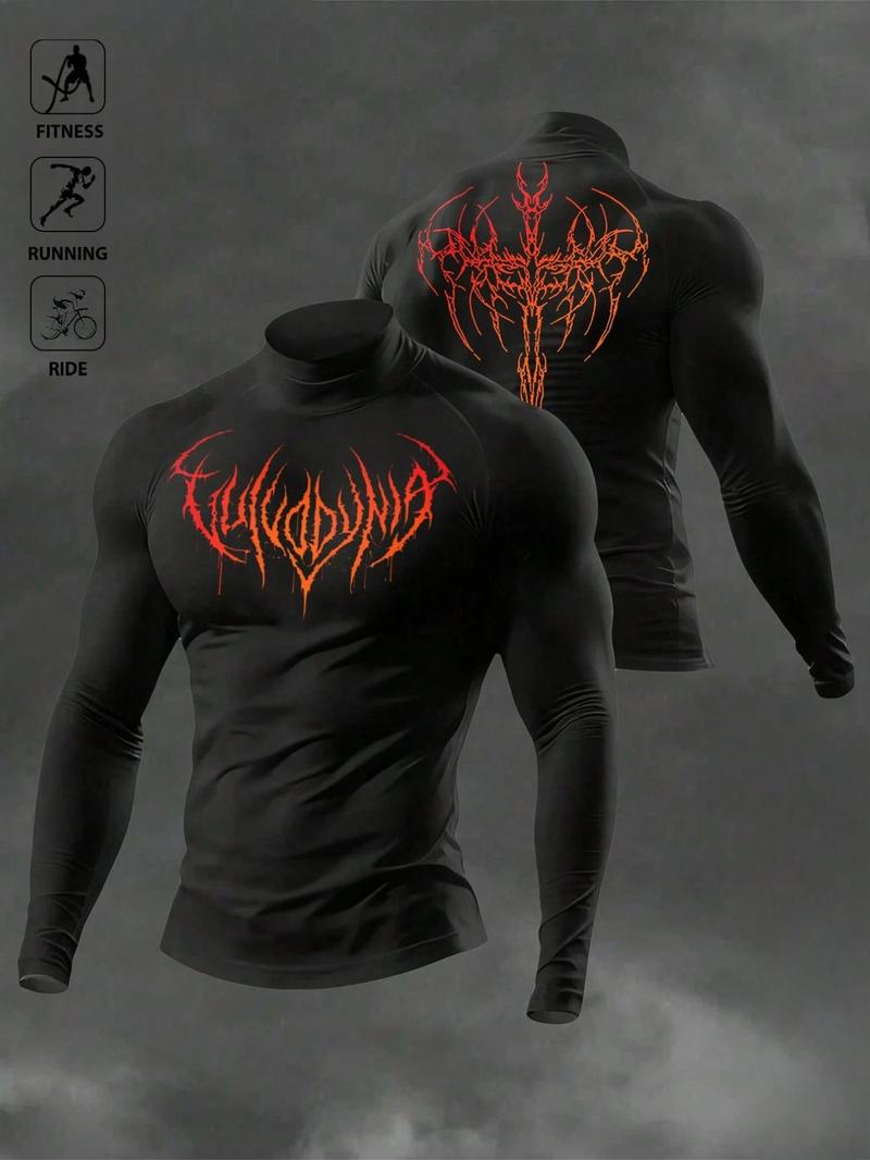 Men's Casual Breathable Fitted Long Sleeve Sports T-Shirt, Compression Top with Turtle Neck Design, Fitness Long Sleeve Shirt, Gym Athletic Clothes