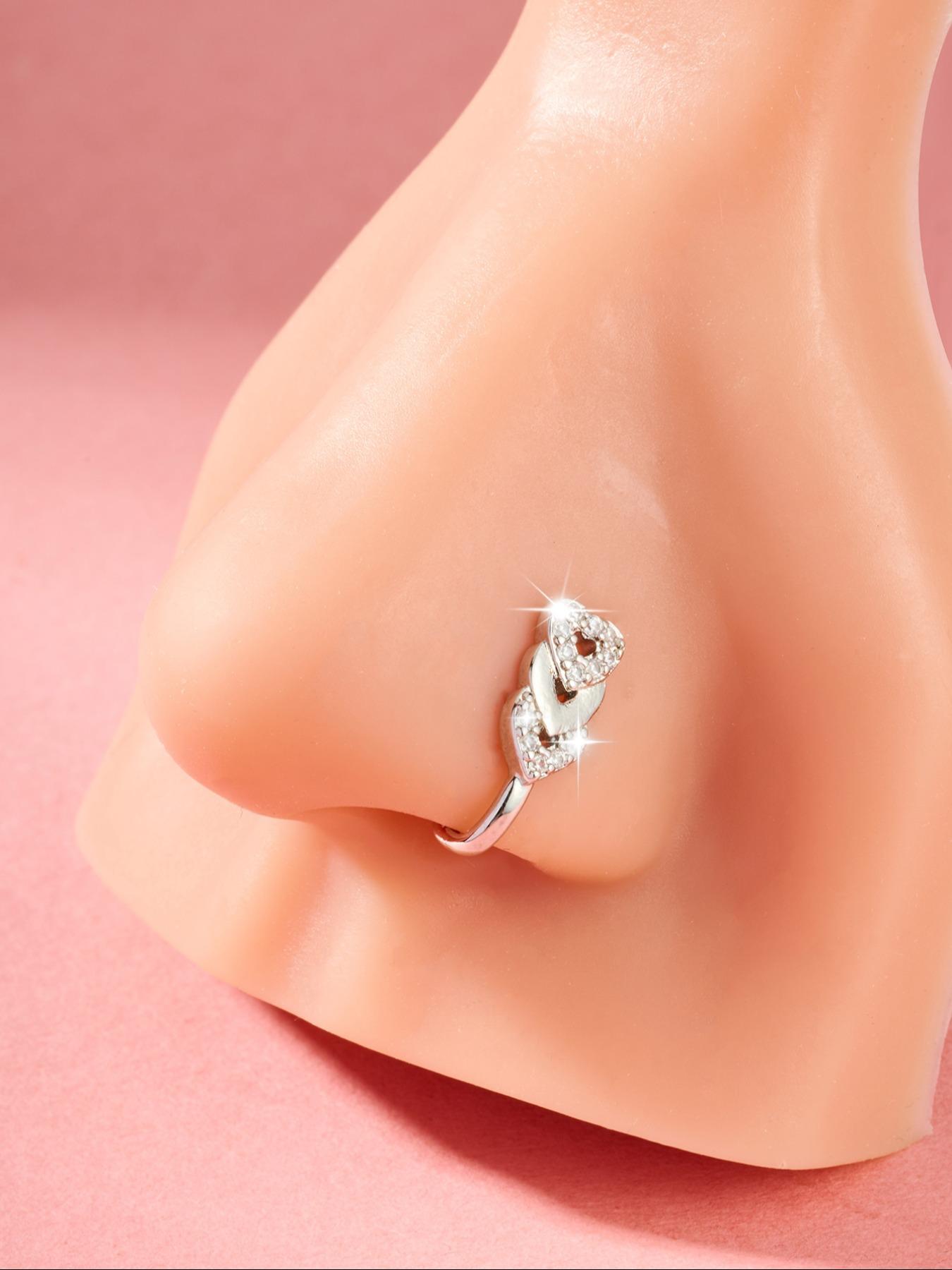 Non-Piercing Zirconia Nose Ring Clip, Nose Cuff, Moon Butterfly Design, Silver Color, Elegant Women's Jewelry Accessory, No Piercing Needed