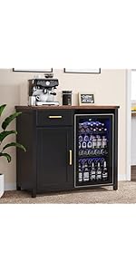 GDLF Large Coffee Bar Cabinet with Fridge Space, Mini Fridge Cabinet with Wine Storage, Buffet Sideboard Table for Home, Fluted Modern Design,53.2" L
