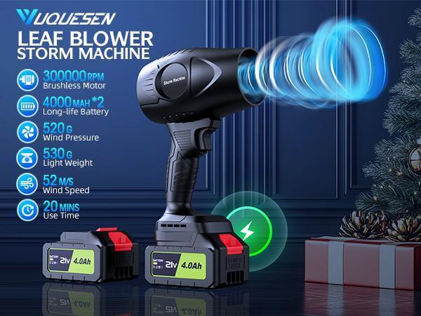 YUQUESEN Handheld Electric Cordless Leaf Blower with 2 4.0Ah Batteries & Charger for Balcony Cleaning Lawn Care & Leaf Dust Removal - Powerful Cooling Fan