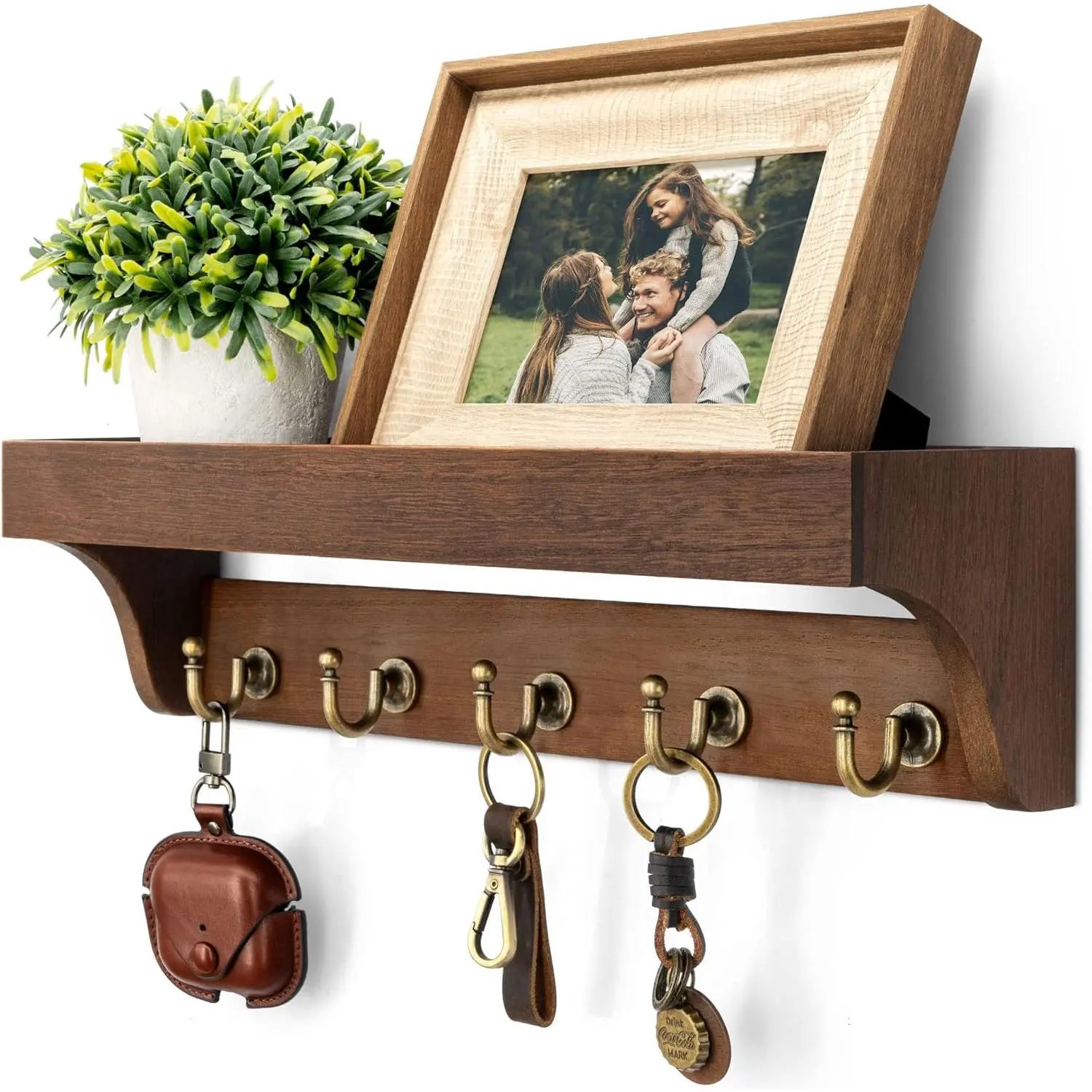 Key Holder Wall Mount with 5 Hooks for Entryway, Retro Brown