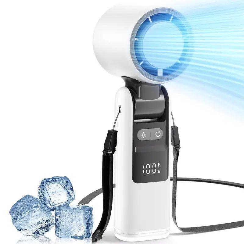 Portable Handheld Turbo Fan, 5 Gear High Speeds Foldable Fans, LED ...