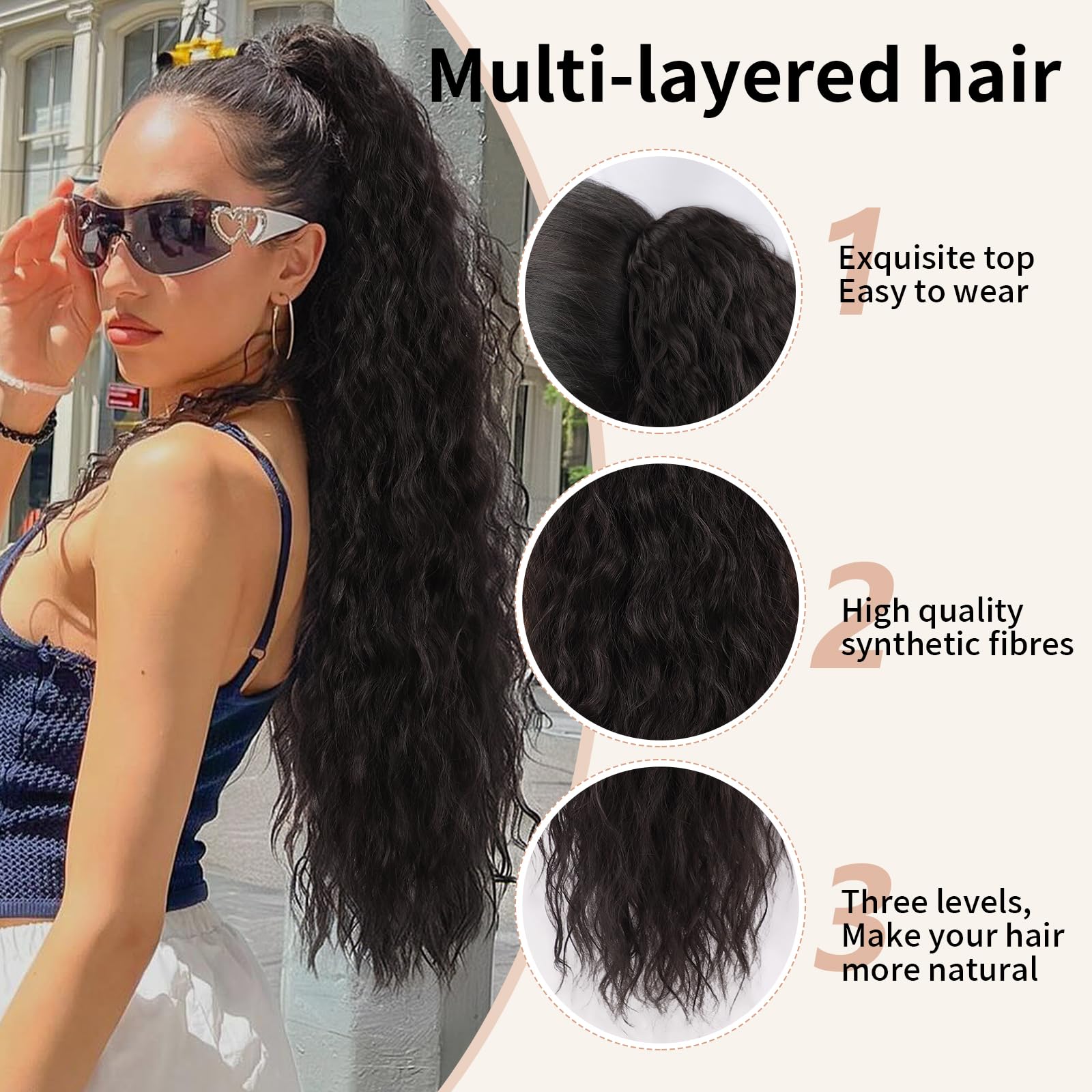 Ponytail Extension Claw 30 Inch Curly Ponytail Clip in Claw Hair Extensions Fluffy Black Brown Natural Looking Synthetic Hairpiece for Women (Ombre Brown Mix Blonde)