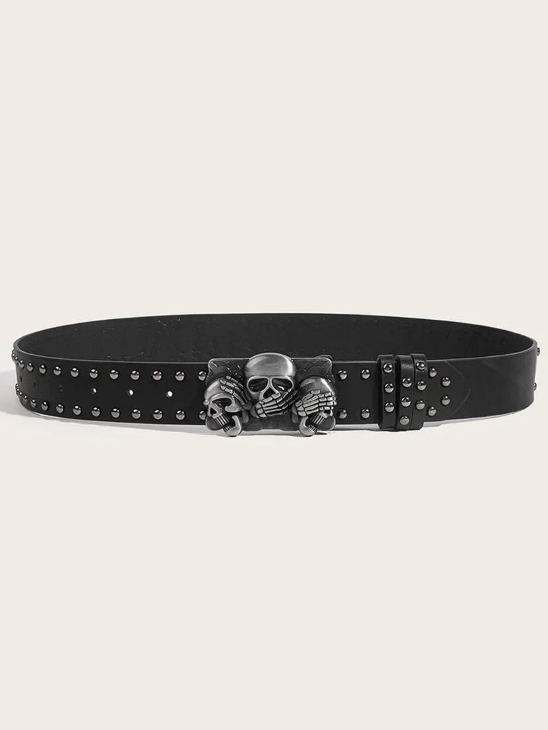 1pc New Belts For Women High Quality Luxury Brand Punk Goth Rivet Black Jeans Unisex Men Belt Paw Skull Buckle Waistband Man Punk Style Belt