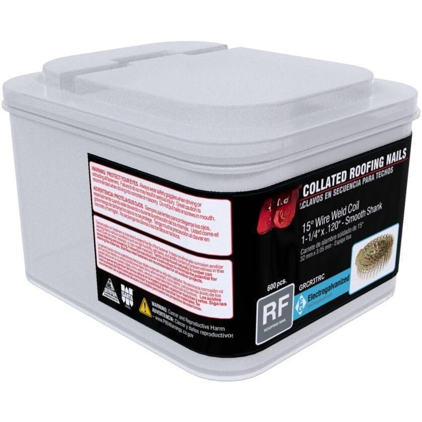 1-1/4-Inch 15? Electro-GALVANIZED Coil Roofing Nails, Smooth Shank, 600 nails per tub