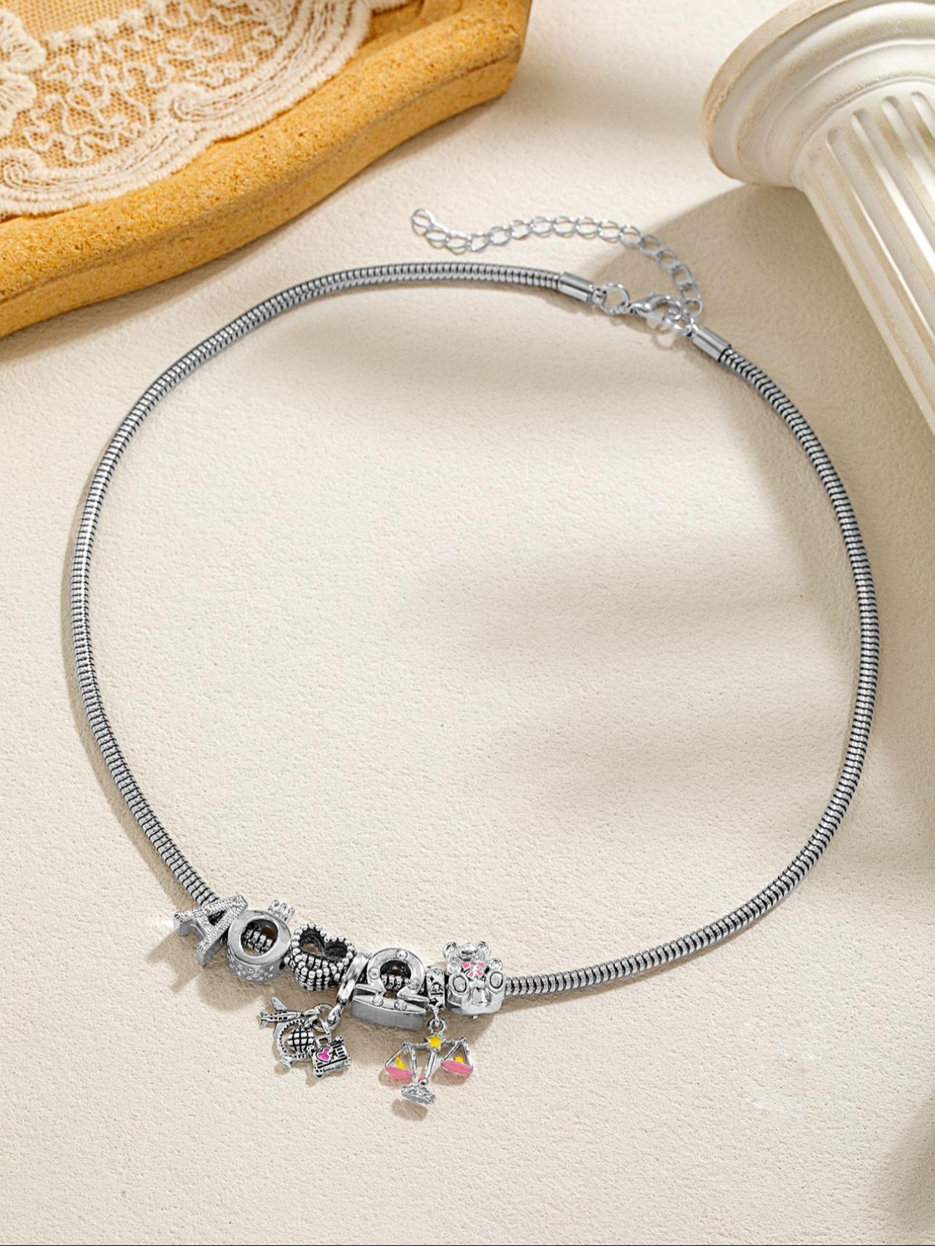 Elegant Bear Zodiac Pendant Necklace Bracelet Set, Zircon Heart Letter Jewelry for Women, Perfect Gift for Holidays Birthdays, Zirconia Jewelry Set