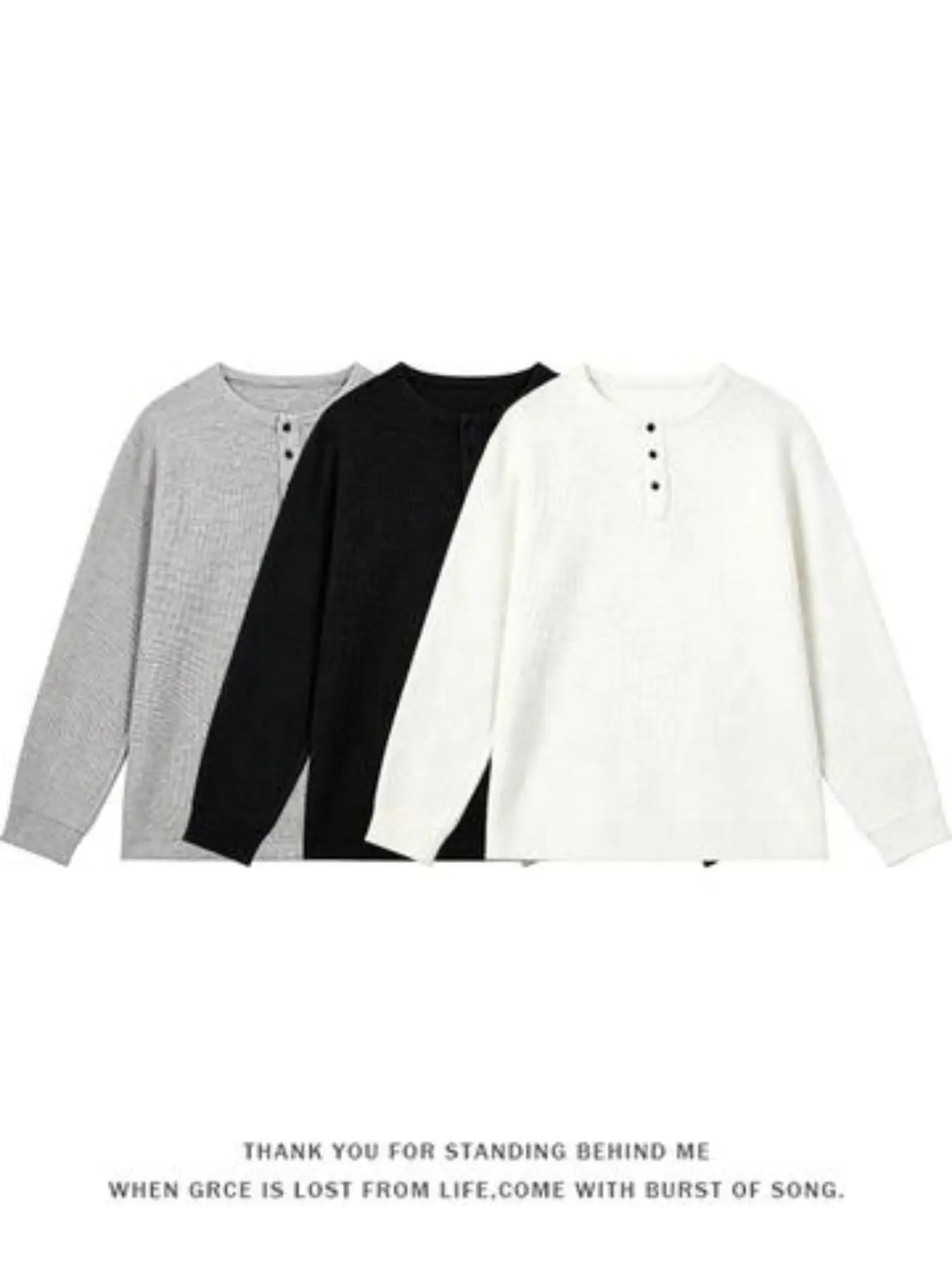 3-Pack Men's Henley Knit Shirts, Classic Solid Long Sleeve, Button Neck, Pullover, Soft Knitted Fabric, Casual Daily Comfort Wear, Tops