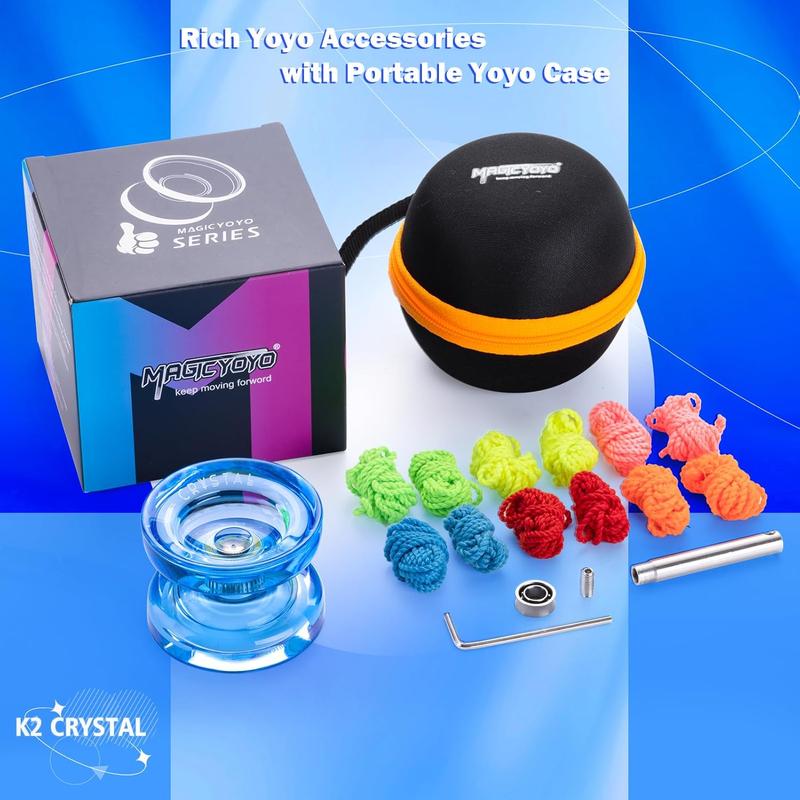 MAGICYOYO K2 Crystal - Professional Responsive Yoyo for Kids Beginners with Extra Unresponsive Yoyo Bearing, Pro Plastic Trick Yoyo for Adults+12 Yoyo Stings+Bearing Removal Tool+Storage Bag