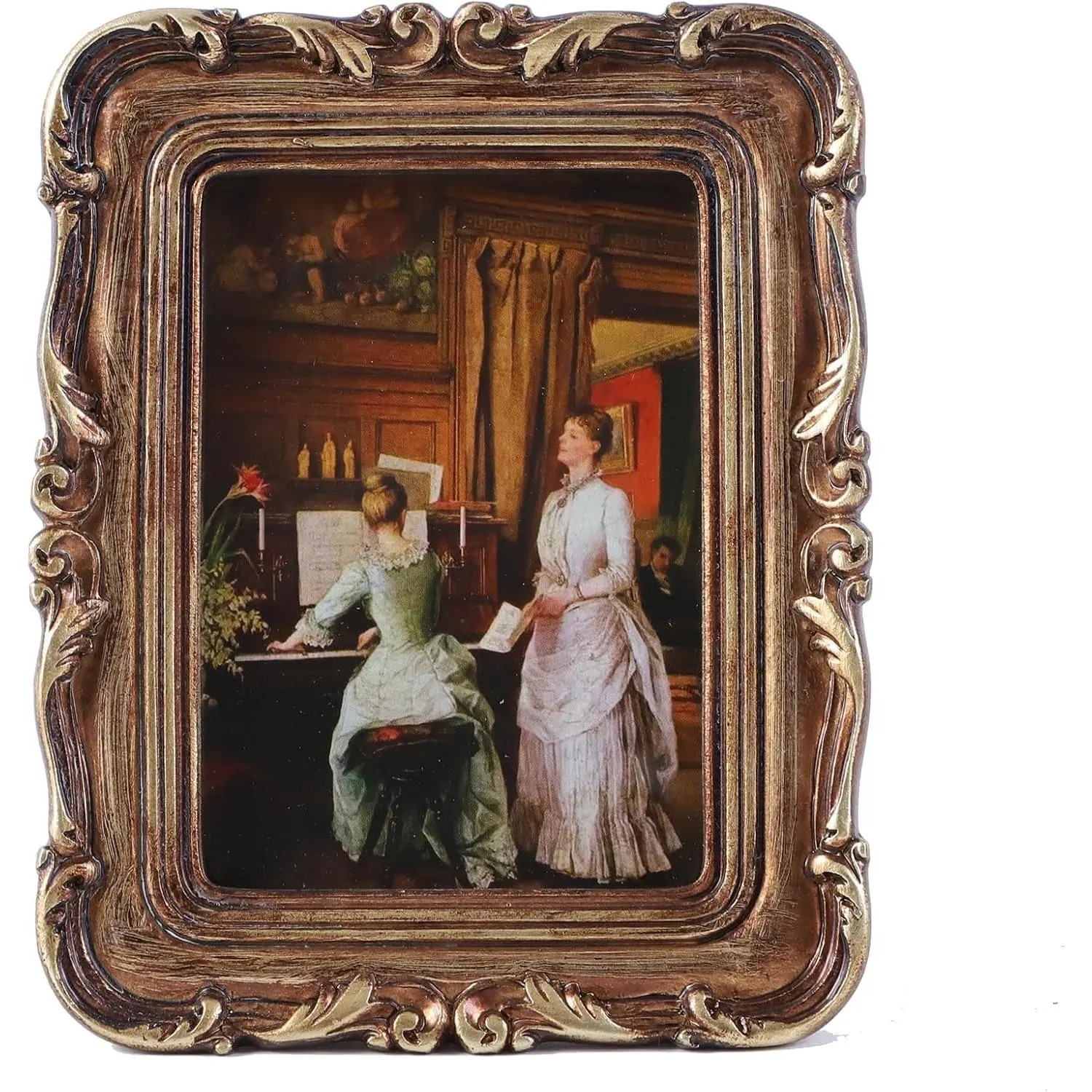 2.5x3.5 in Retro Bronze Ornate Photo Frames with Glass Front, Victorian Floral Design, Wall Mount or Tabletop Display for Home Room Decor