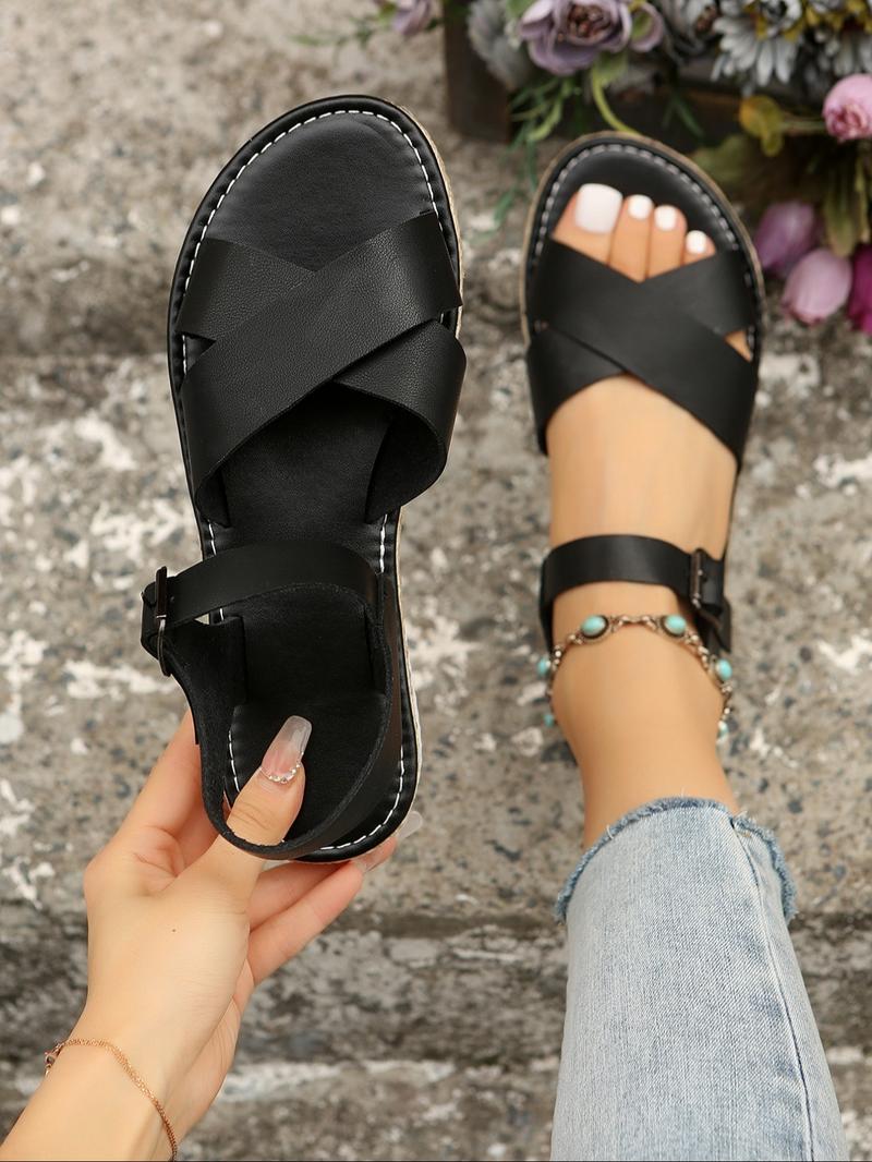 Women's Fashionable Plain Color Criss Cross Strap Flat Sandals, Crisscross Strap Sandals, Casual Open Toe Sandals for Summer, All-match Commuter Shoes for Work & Daily Wear