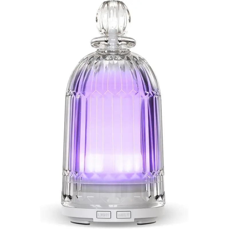 120ml Glass Essential Oil Diffuser, Ultrasonic Aroma Diffuser Glass Cover & Plastic Reservoir with Auto Shut-Off, 7 Colors LED Light for Home, Bedroom, Office, Yoga(White Base)