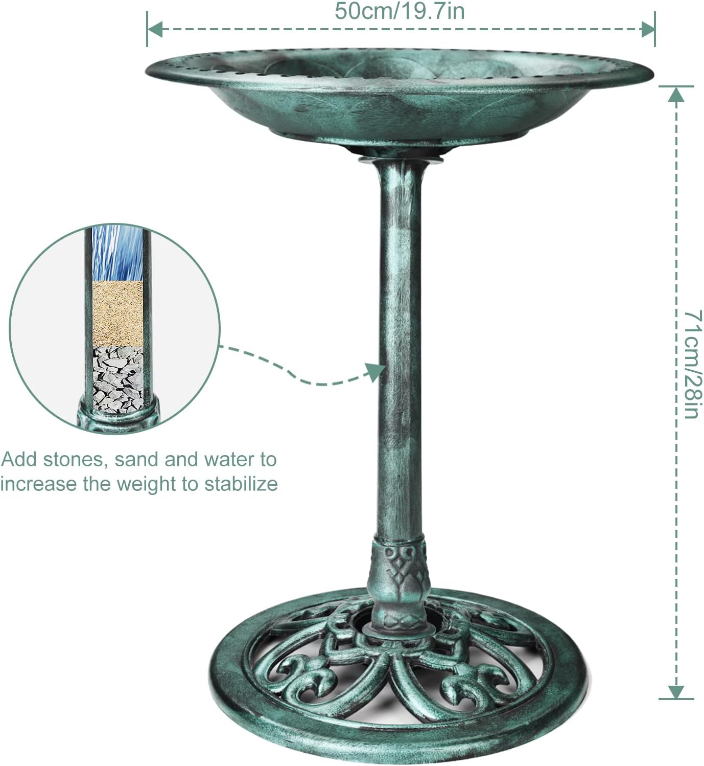 AlSITIN Outdoor Garden Vintage Bird Bath with Two Little Bird Decorations, Weather Resistant Polyresin, 30 Inch-Backyard Expressions