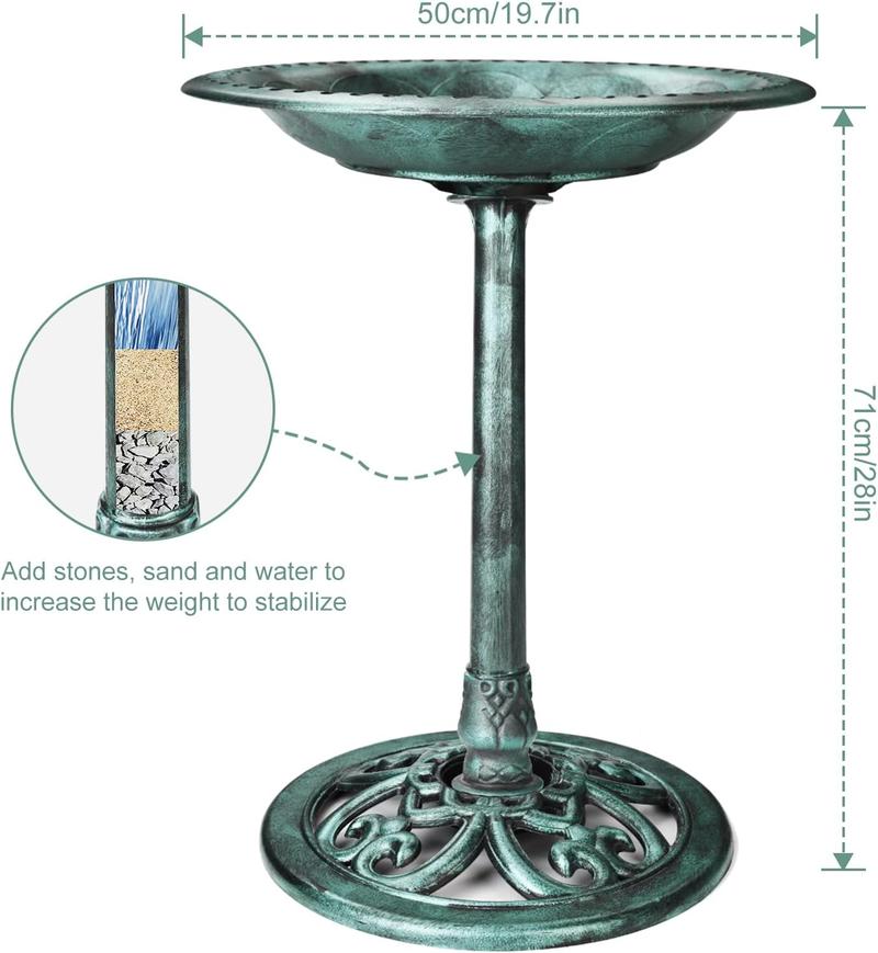 AlSITIN Outdoor Garden Vintage Bird Bath with Two Little Bird Decorations, Weather Resistant Polyresin, 30 Inch-Backyard Expressions