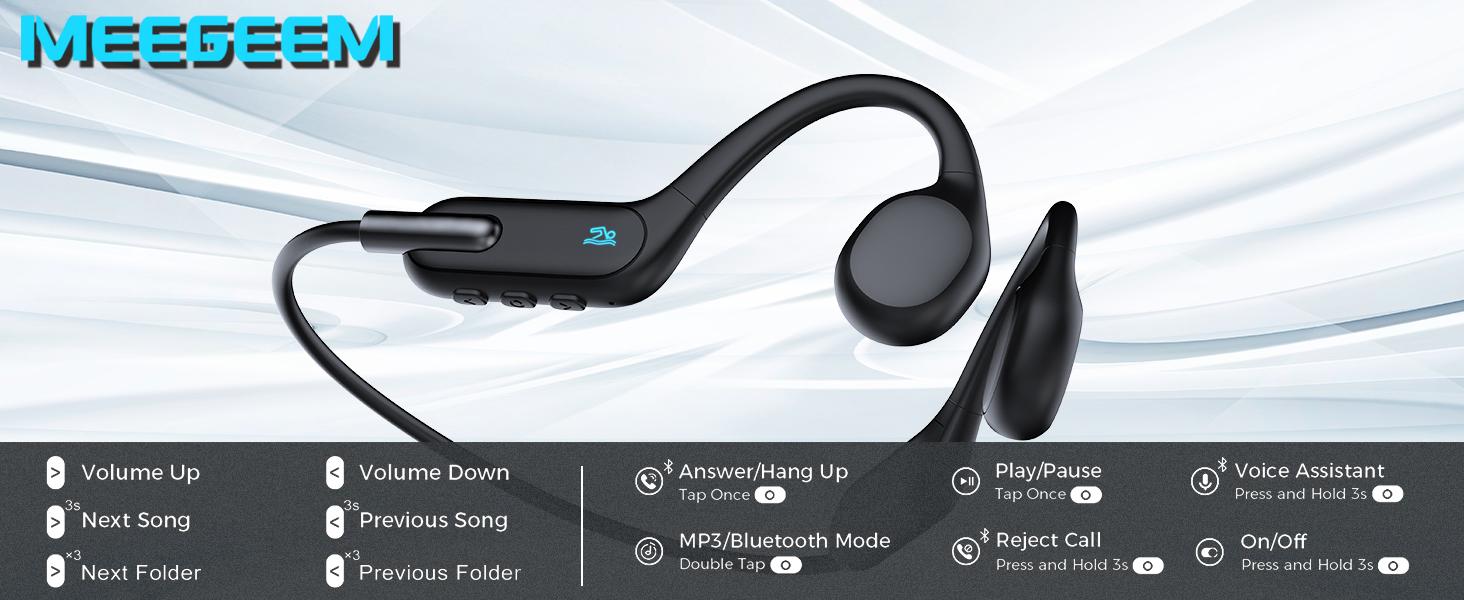Bone Conduction Headphones Bluetooth, Open Ear Headphones with Mic Underwater Swimming Headphones 32GB MP3 & 8 Hrs Playtime, Wireless Underwater Earbuds for Swimming, Sports.BY