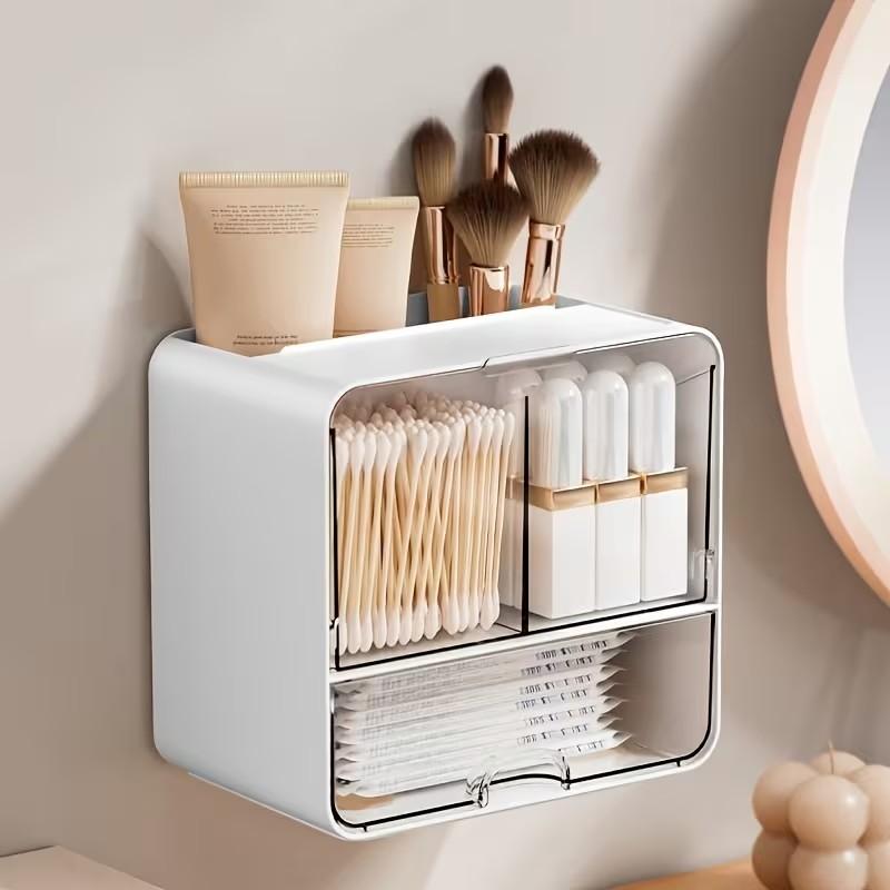 Large Capacity Bathroom Shelf, Wall-Mounted Makeup Cotton Storage Box, Q-Tips, Powder Puffs, Cosmetics Organizer, Multi-Functional Storage Box