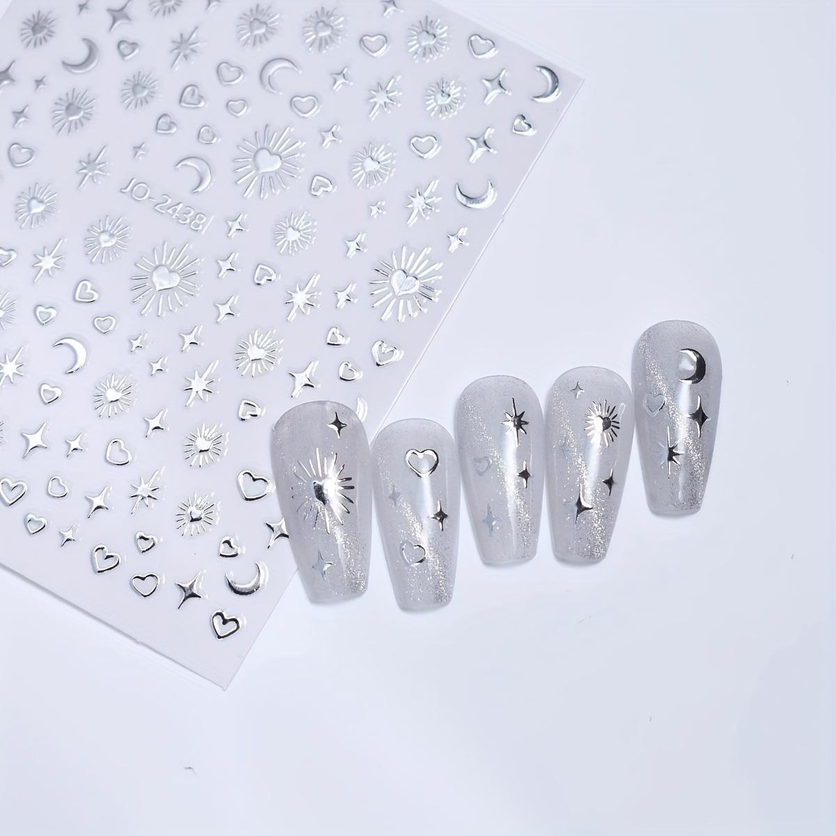 3D Star & Moon & Heart Pattern Nail Art Sticker, 6 Sheets Self Adhesive Nail Decal, French Nail Art Decoration for Women & Girls