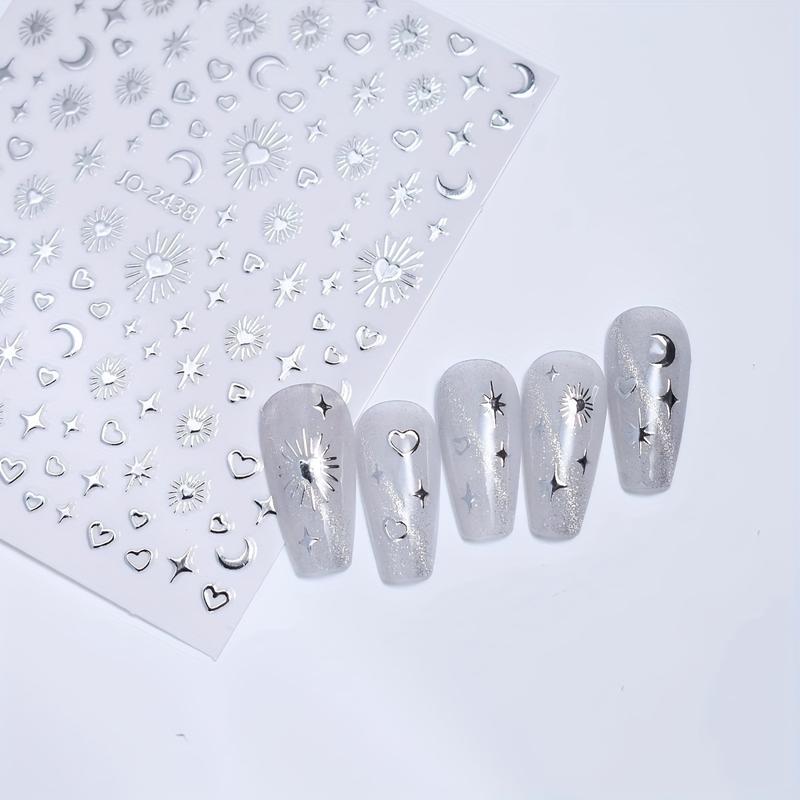 3D Star & Moon & Heart Pattern Nail Art Sticker, 6 Sheets Self Adhesive Nail Decal, French Nail Art Decoration for Women & Girls