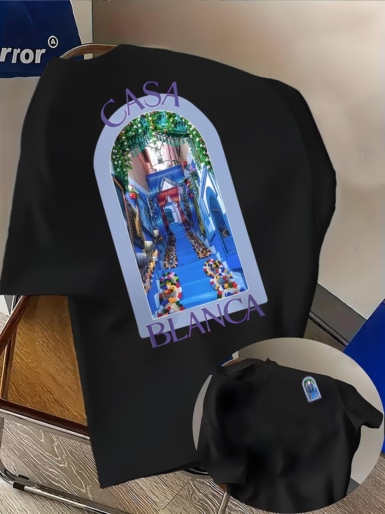 "casablanca" Creative Animal Print Men's Round Neck Short Sleeve, Comfortable Material, Fashion Trendy, Suitable for All Seasons