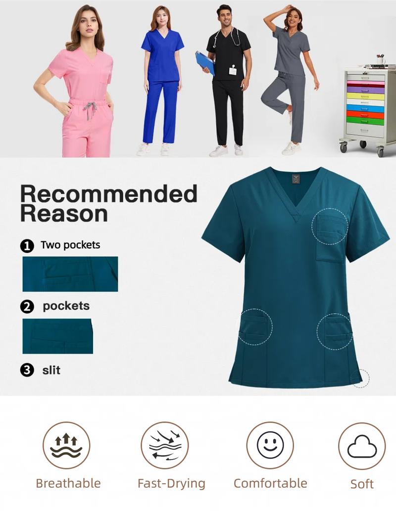Women's V-Neck Quick-Dry Medical Scrubs Set Nurse Uniform, Stretchy Comfortable Lightweight, Multiple Pockets, Casual Home Wear, All Seasons