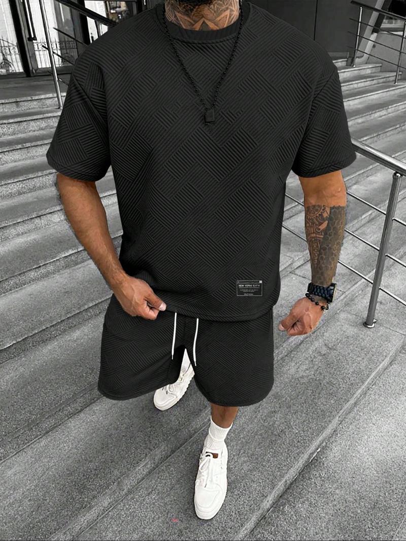 Two-Piece Set Men's Solid Short Sleeve Tee & Shorts Set, Regular Fit Casual Round Neck T-shirt & Track Shorts, Summer Clothes Set for Men