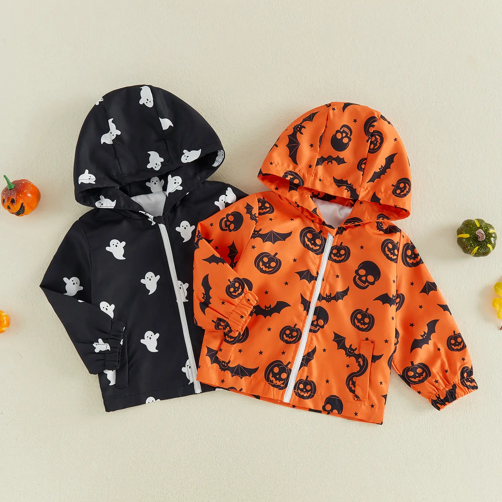 Meihuida Toddler Baby Little Boy Girl Halloween Hooded Jacket Ghost/Skull Print Long Sleeve Zip Up Coat Fall Winter Clothes 6M-4T