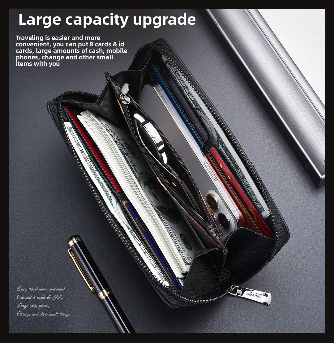 2026 New Men Leather Wallet Long Zip Around Multi Card Slots Large Capacity RFID Blocking Slim Billfold Money Clip Holder Fashion Designer Wallets for Men Gift Box