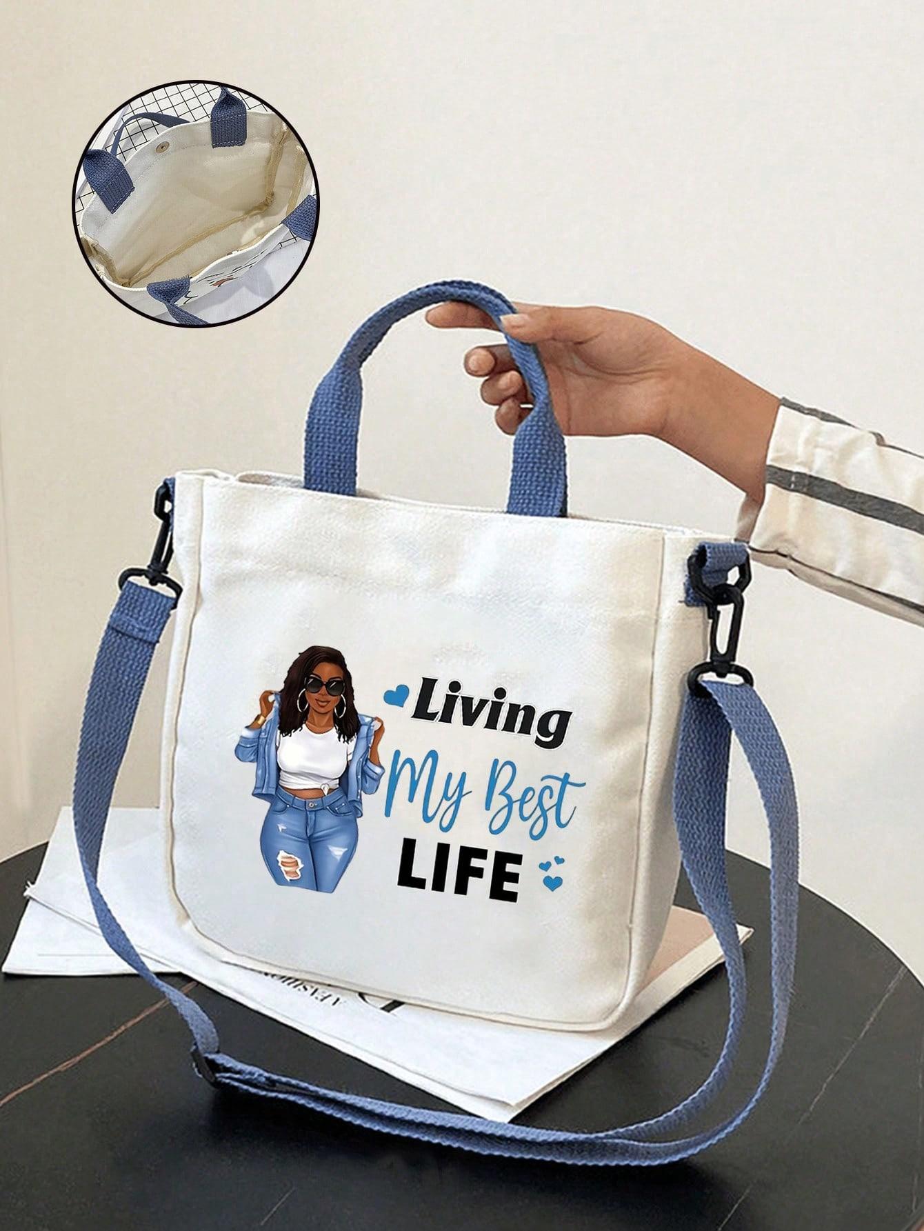 Blue Canvas Crossbody Bag, Personalized Handbag, Casual Shoulder Bag, Large Capacity, Foldable, Ideal for Travel, Gifts