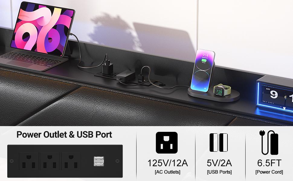 Homieasy Queen Size Bed Frame with Charging Station and RGB LED Lights, Sturdy Platform Bed with Upholstered Storage Headboard, Solid Metal Slats, Noise Free, No Box Spring Needed, Easy Assembly, Black Homieasy Queen Size Bed Frame with Charging Station and RGB LED Lights, Sturdy Platform Bed with Upholstered Storage Headboard, Solid Metal Slats, Noise Free, No Box Spring Needed, Easy Assembly, Black