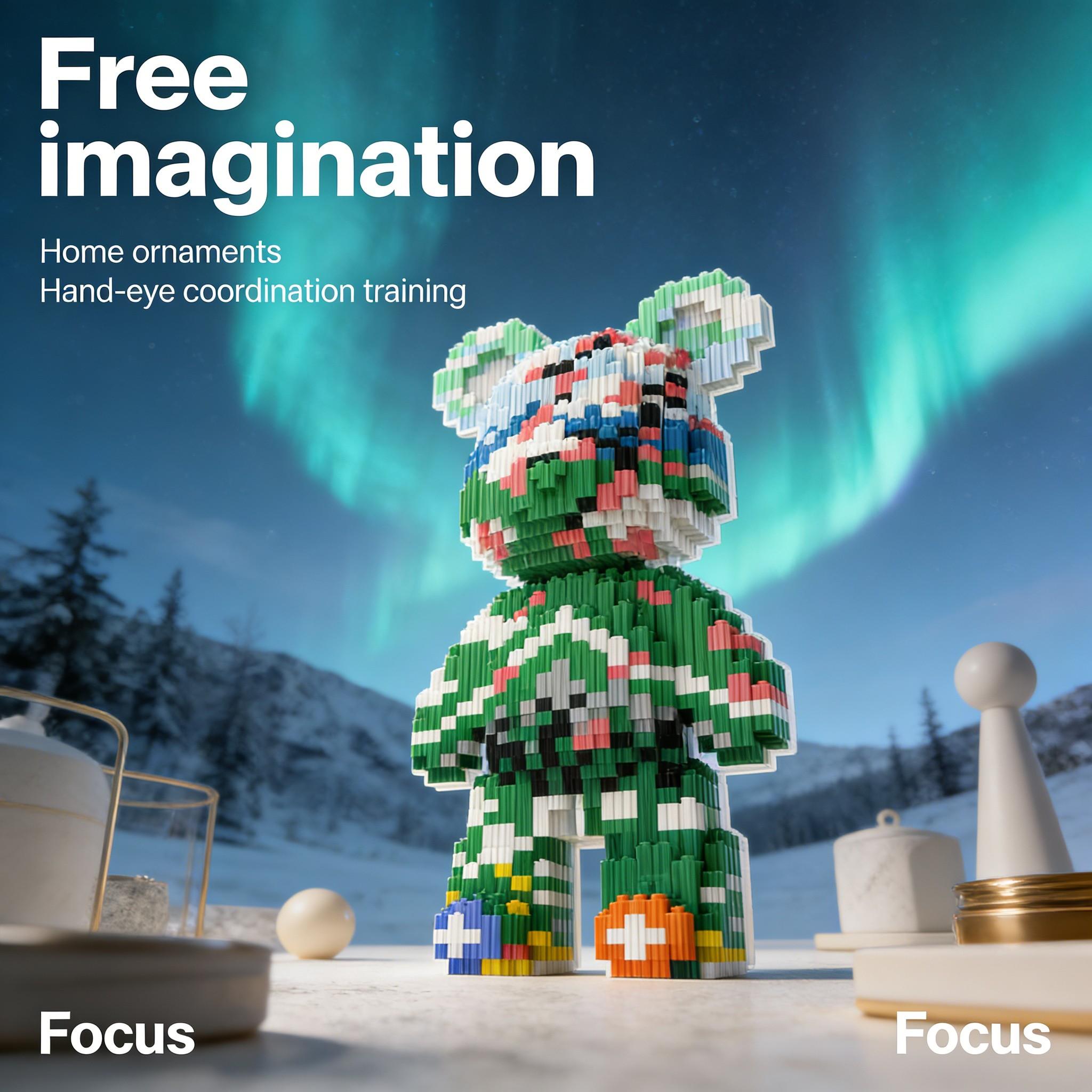 Bear Pattern Creative Building Blocks Model, 1451pcs, Original Authentic, New 2026 Size, Gift Idea, DIY Craft, Home Decor