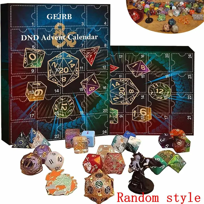 Dice Calendar Set, Advent Calendar for D&D & RPG Games, Perfect Christmas Gift for Gamers, Includes 24 Multi-Sided Resin Dice, Ideal for Men & Women, Polyhedral Dice Set