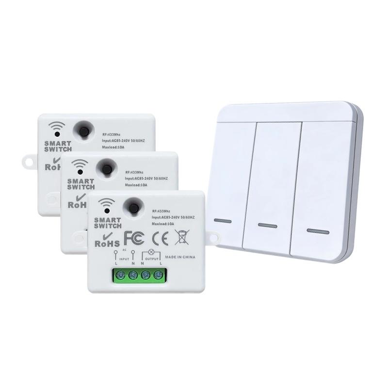 Ac220v 433mhz RF Wireless Remote Relay Switch, Single Channel Receiver Module + Wall Remote Transmitter, Ideal for Home Appliances, Remote Control Light Switch