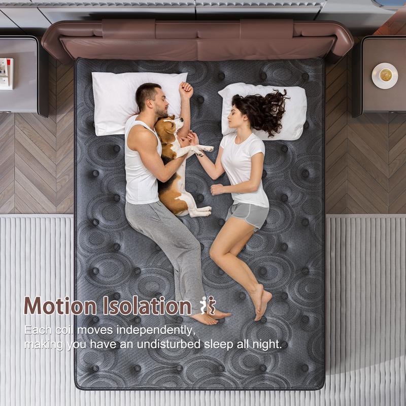 9/12/14 inch Twin Full Queen King  Hybrid Mattress in a Box, Upgrade Individually Pocket Springs, Medium Firm, Pressure Relief, Breathable Comfort and Durable, CertiPUR-US Certified