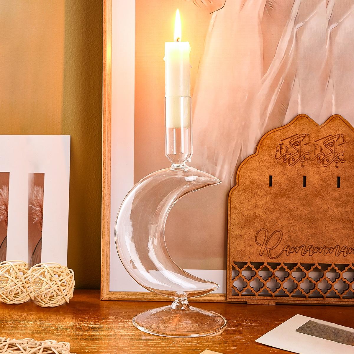 Creative Simple Crescent Moon Shape Transparent Glass Candle Holder, 8.3x4.4 Inch Warm Dinner Long Stick Candle Stand, Home Decor, Decoration Items