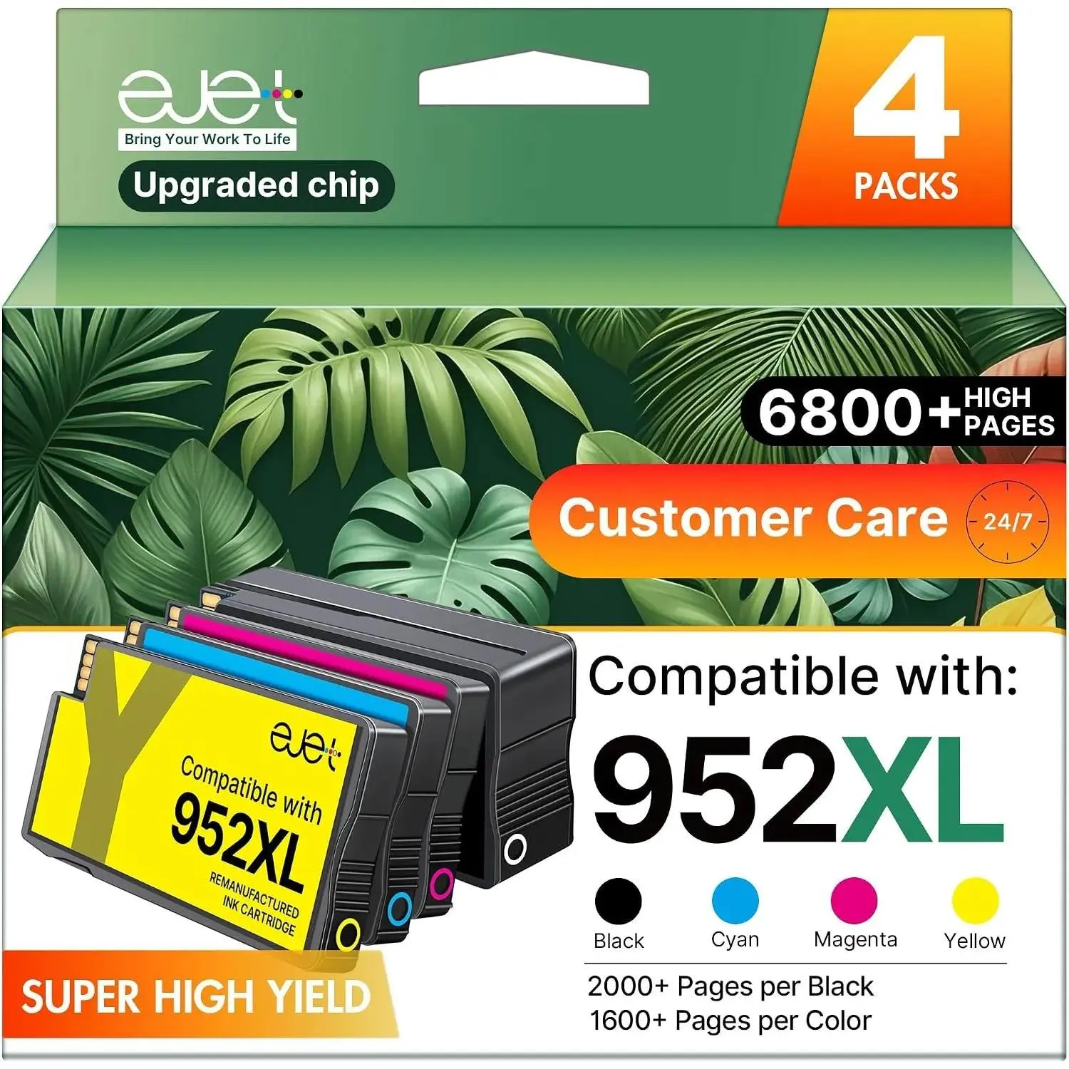 Compatible with HP 952XL Ink Cartridges Combo Pack, Black Color 4 Pack | High Yield 952 Ink for HP 952XL Ink Work for HP 8710 Printer Ink Cartridges,Use with 8720 7740 8720 8210 8715 8702 Printer