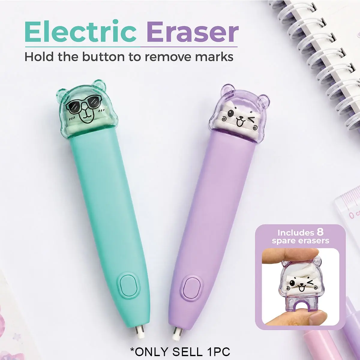 Sunleen Automatic Electric Eraser for Drawing, 8pcs Refills, Sketch Highlight Eraser Tool for Artists, Requires 2 Aaa Batteries