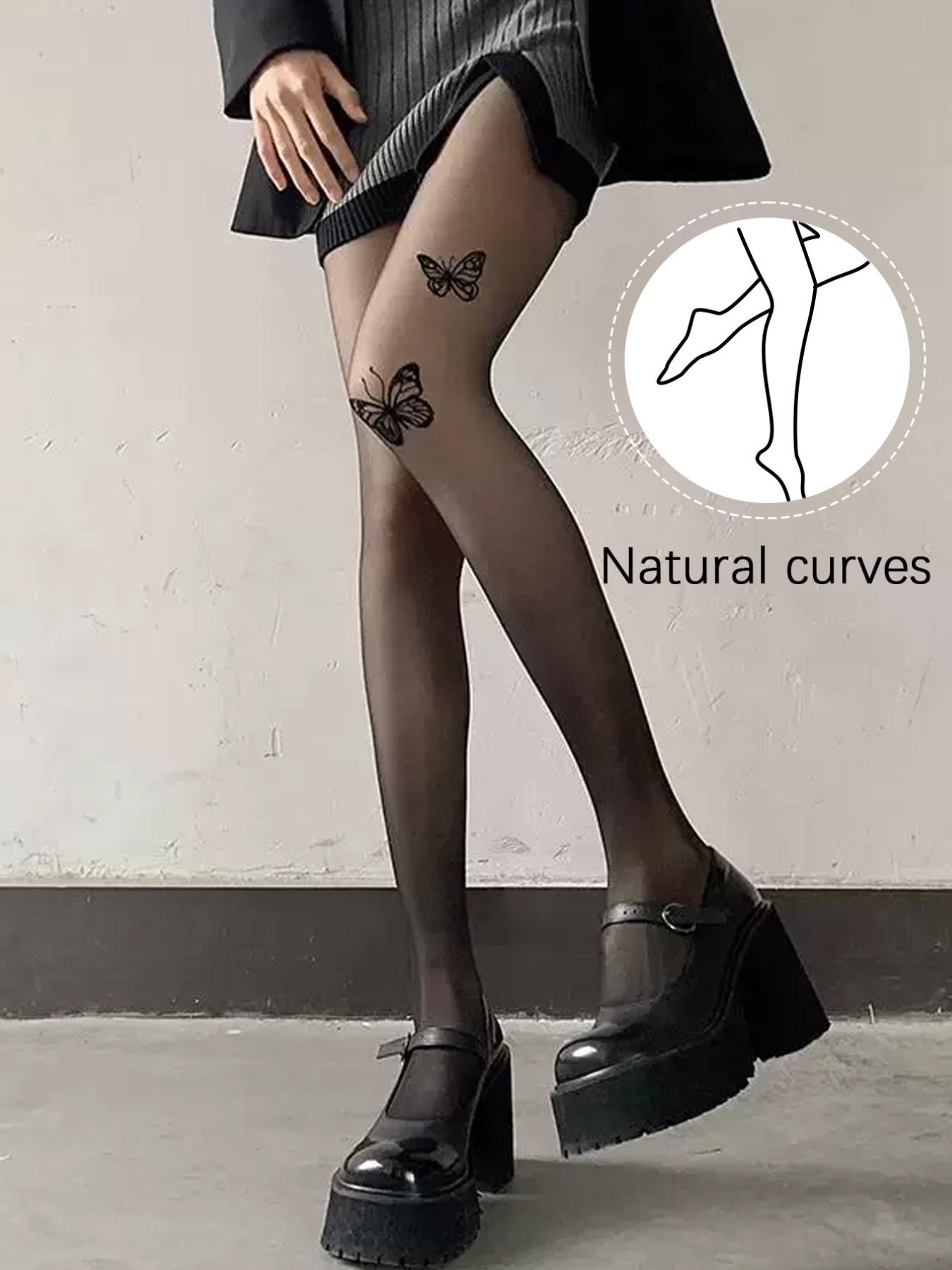 Spring Summer Women's Butterfly Print Stockings, Sexy Mesh Underwear Socks, Anti-Pilling Silk Socks, Elegant Fitted Design