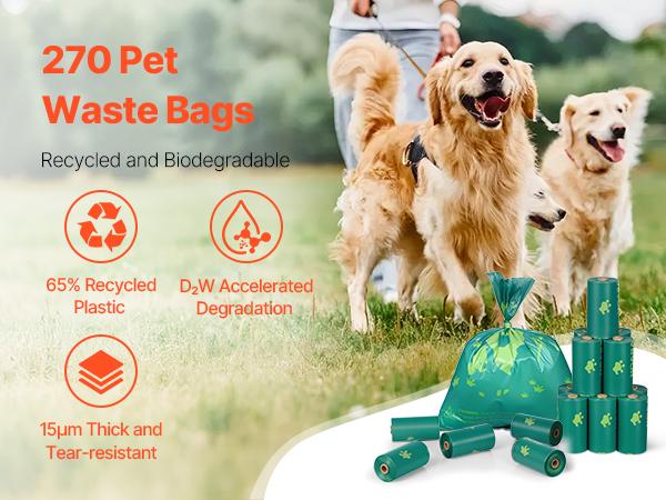 VEVOR Dog Poop Bags, 270 Counts 13x 9 in, Sturdy Thick Pet Waste Bags, Biodegradable HDPE Waste Bag Refill Rolls, Leak-Proof Unscented Trash Bag for Doggie Cat Pet, Dispenser Not Included