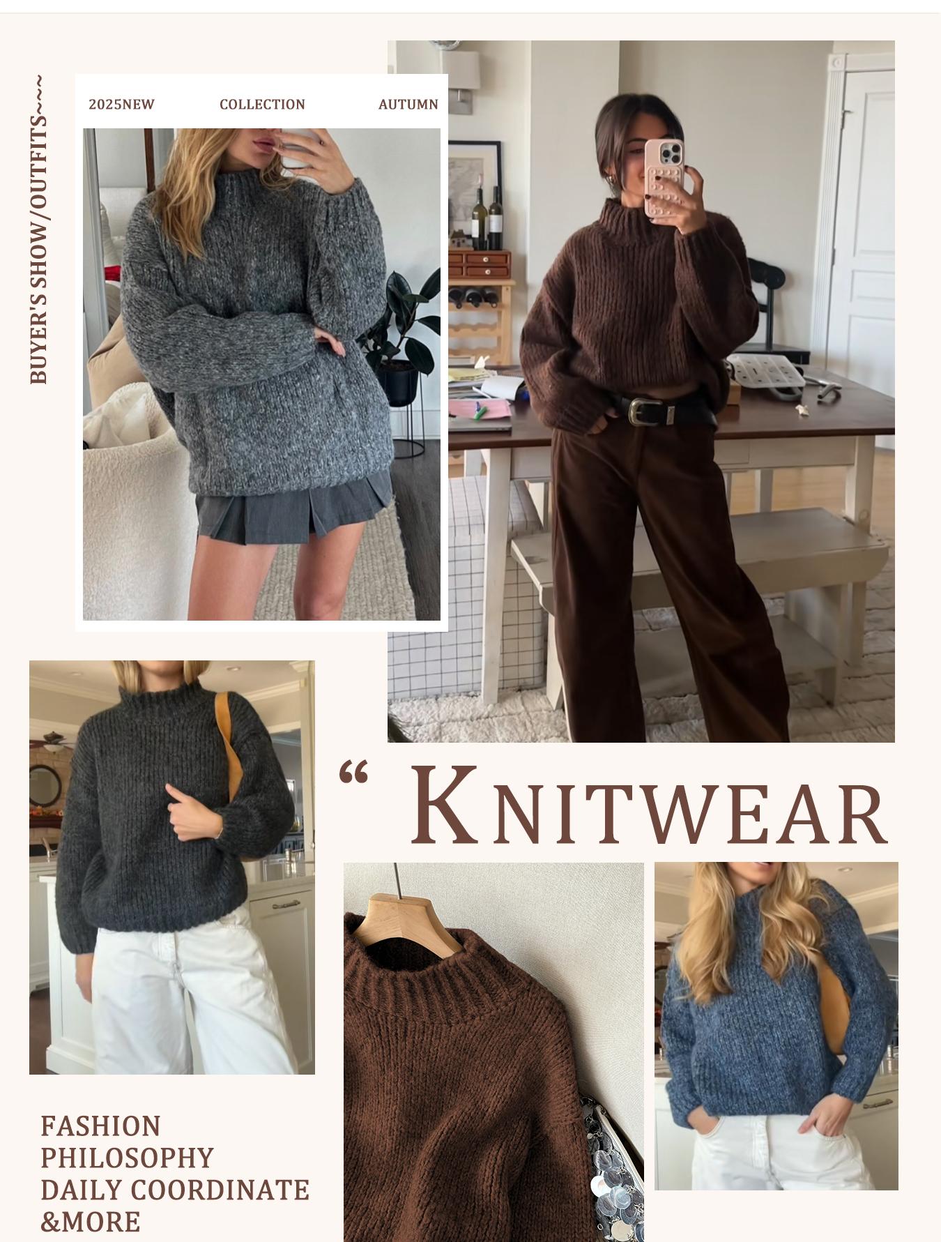 Women's Solid Drop Shoulder Knit Sweater, Casual Long Sleeve Jumper for Fall, Fashion Ladies' Knitwear for Daily Wear, Womenswear