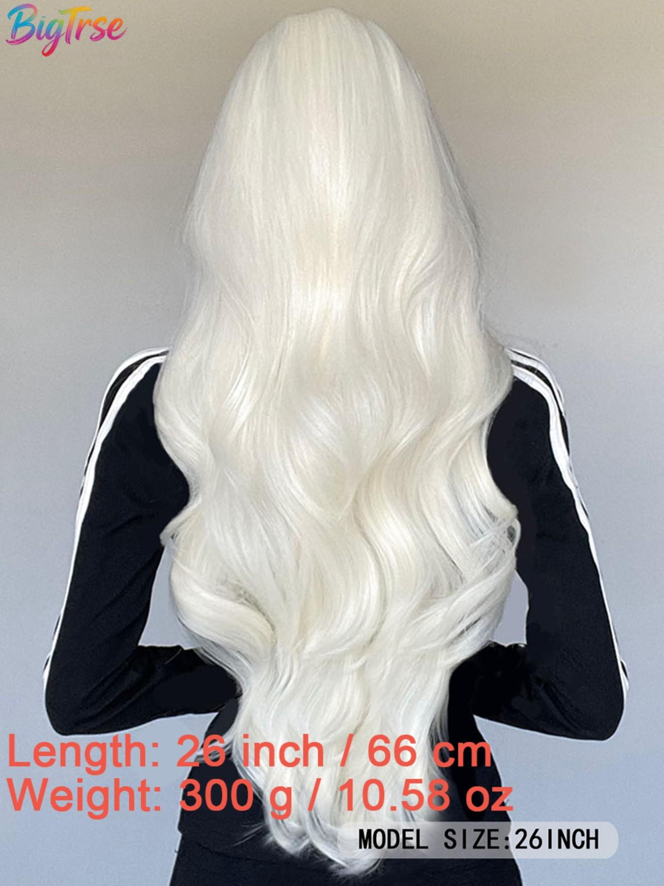 Bigtrse Women's 26-Inch Wavy Synthetic Wig, Platinum, Heat-Resistant Fiber, Natural Hairline, Perfect for Halloween, Parties, Daily Wear